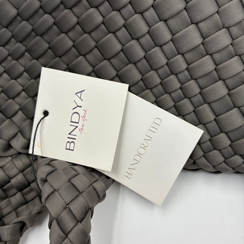 Bindya New York Handcrafted Woven Tote Bag Charcoal Grey Braided Handle NEW - Picture 4 of 13